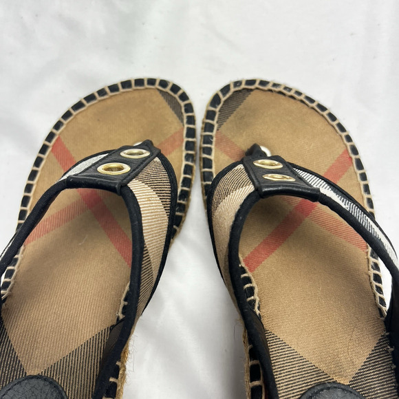 Burberry Nova Check Canvas Thong Wedge Espadrilles Size 37 US Women's 6-6.5 - Picture 4 of 10